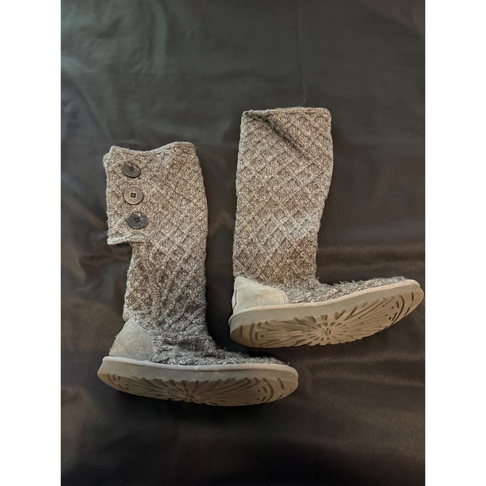 UGG Australia Lattice Cardy Grey Knit Tall 3-Button Boots Womens